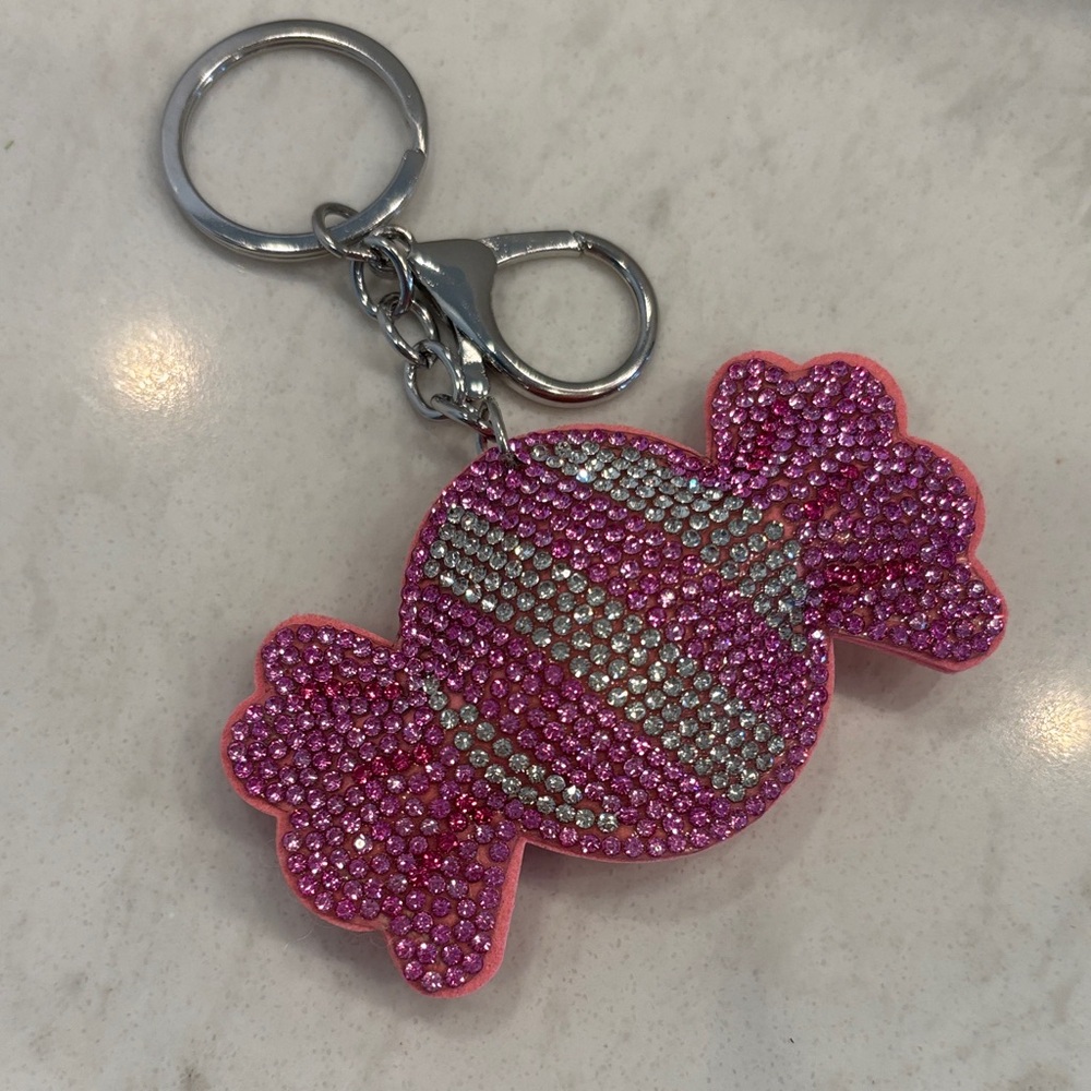 Pink and Silver Crystal Candy Bag Charm Keychain - Picture 2 of 3